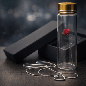 ESSENTIA-Eternum Colgante: Corazón en Plata de Ley 925 con Cadena de 55cm y Presentación en Bote de Cristal