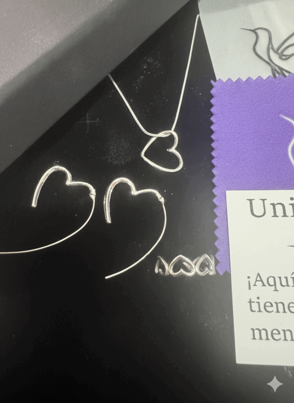 AMORE-Cor Inox. Set 3 piezas (anillo,pendientes y colgante c/cadena) en acero inoxidable 316L AMORE_Cor