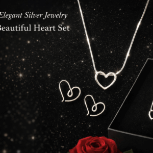 AMORE-Cor plata -Set colgante c/cadena y pendientes corazón lazo en plata de Ley 925