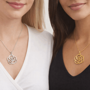 FLORA-Rosae. Colgante dorado: Rosa Calada en Acero Inoxidable Hipoalergénico con Cadena Incluida
