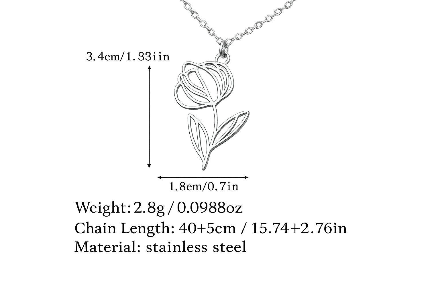 FLORA-Tulipa. Colgante: Tulipan Calado en Acero Inoxidable Hipoalergénico con Cadena Incluida - Imagen 2